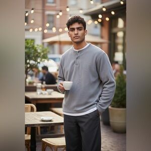 Lands' End Men's Long-Sleeve Henley in Gray